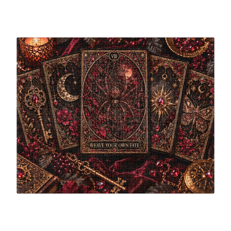 500-piece tarot puzzle with spider cards and antique gold details