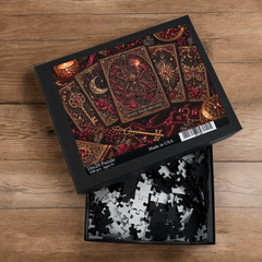 The Reading tarot puzzle in black gift box with matching artwork