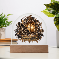 Moth and lantern acrylic dome lamp with ornate botanical artwork