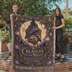 Couple displaying Creature of the Night woven bat blanket