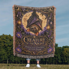Creature of the Night cotton bat blanket displayed outdoors